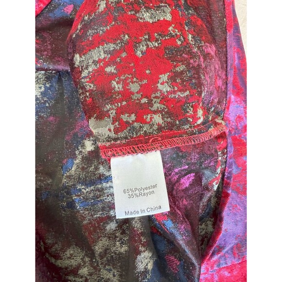 Tuckernuck Womens S Red Purple Brochade V-Neck Jacquard 3/4 Bell Sleeve Blouse - Picture 8 of 10